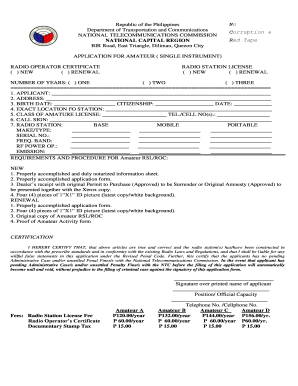 Philippines Amateur Radio Operator Certificate Application
