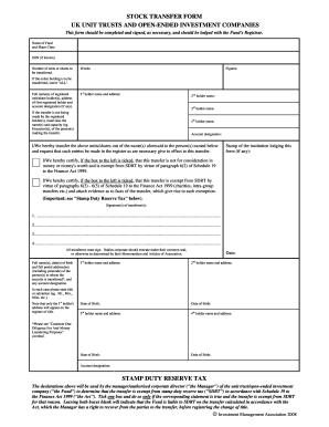 UK Stock Transfer Form for Unit Trusts and Open-Ended Investment Companies