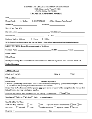 Transfer and Drop Notice