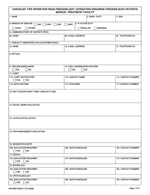 Medical Treatment Facility Checklist for OIF/OEF Patients