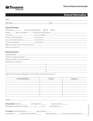 Tennova Primary Care Patient Intake Form