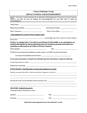 HIPAA Privacy Notice Acknowledgement Form