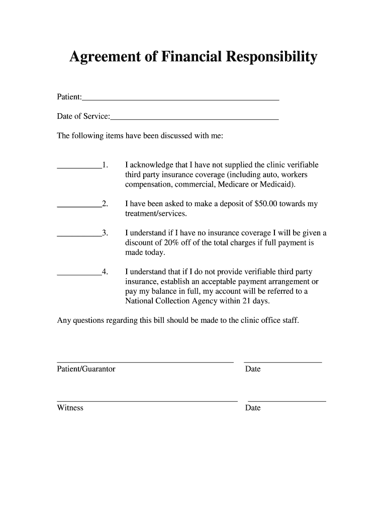 Agreement of Financial Responsibility Preview on Page 1
