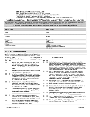 Non-Environmental Contractor's Pollution Liability Supplemental Application