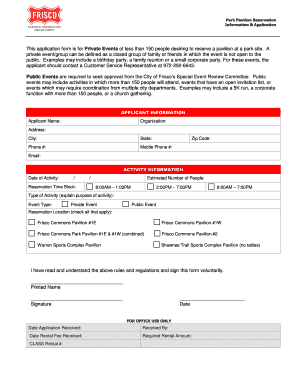 Park Pavilion Reservation Application