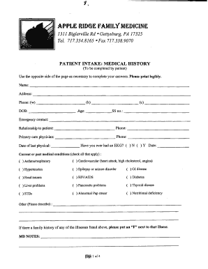 Patient Intake Medical History Form