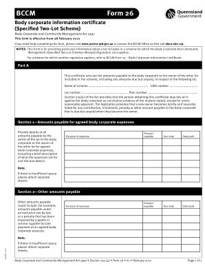 Body Corporate Information Certificate Form 26