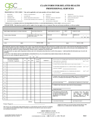 Green Shield Canada Health Professional Claim Form