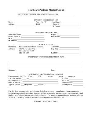 Authorization for Treatment Form