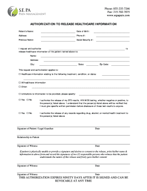 Authorization to Release Healthcare Information