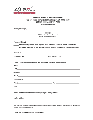 ASHEcon Membership Renewal Invoice