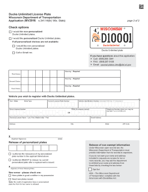 Wisconsin Ducks Unlimited License Plate Application