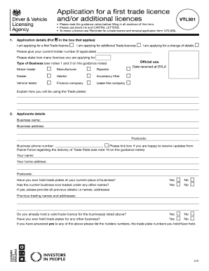 UK Trade Licence Application Form VTL301