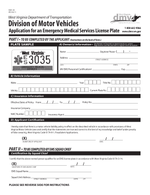 West Virginia EMS License Plate Application