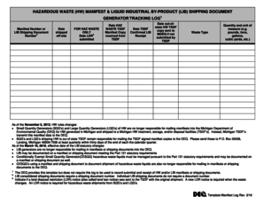 Dental lab tracking sheet - MANIFEST TRACKING LOG Hazardous Waste and Liquid Industrial By-product shipping document - michigan