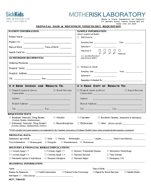 Neonatal Hair & Meconium Toxicology Requisition
