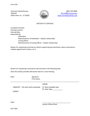Vermont Motion to Continue