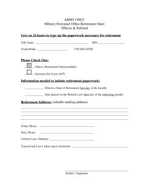 Military Personnel Office Retirement Sheet