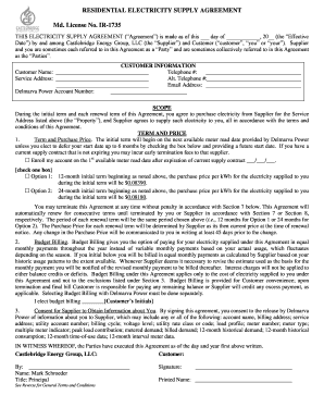 Residential Electricity Supply Agreement
