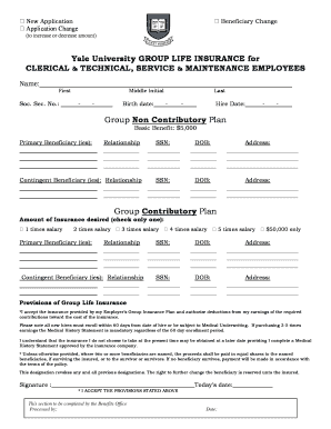 Yale University Group Life Insurance Application