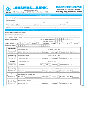 Cosmo Quick Pay Bill Payment Registration Form