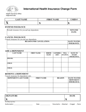 International Health Insurance Change Form