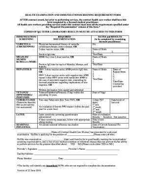 Health Examination and Immunization Form