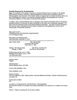 Veteran Compensation and Pension Exam Request