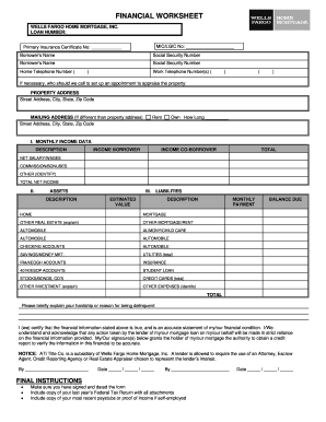 Wells Fargo Home Mortgage Financial Worksheet