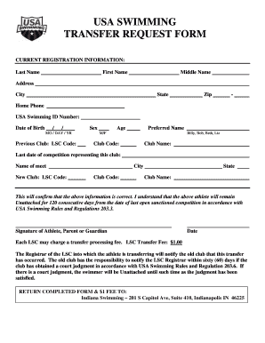 USA Swimming Transfer Request Form