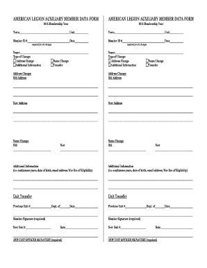 American Legion Auxiliary Member Data Form