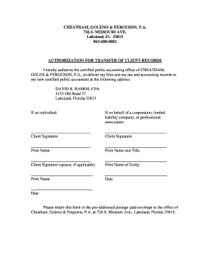 Authorization for Transfer of Client Records