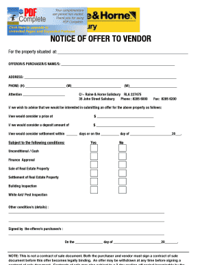 Notice of Offer to Vendor