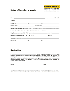 Notice of Intention to Vacate