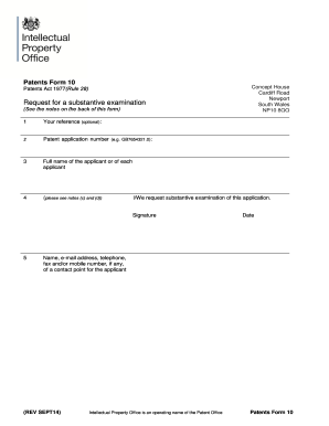 UK Patent Substantive Examination Request Form