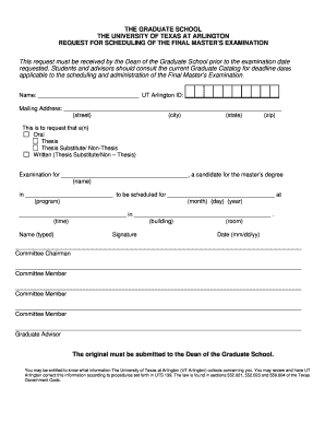 Request for Scheduling of Final Master’s Exam
