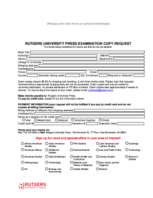 Rutgers University Press Exam Copy Request