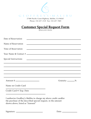Customer Special Request Form