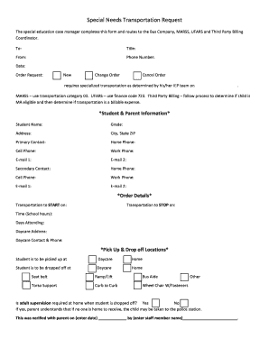 Special Needs Transportation Request Form