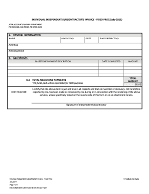 Independent Subcontractor Invoice