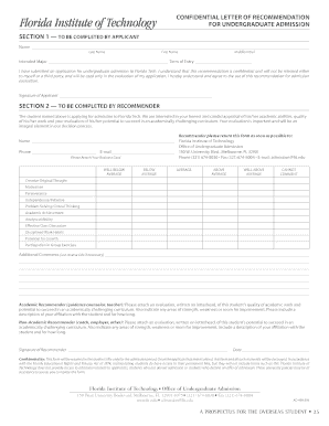 Confidential Letter of Recommendation for Undergraduate Admission