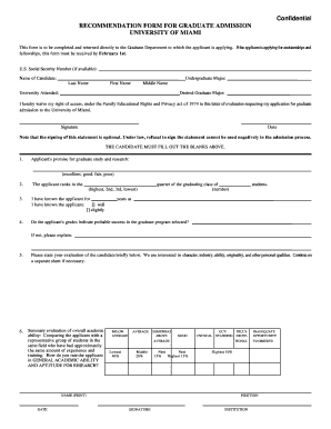 Recommendation Form for Graduate Admission