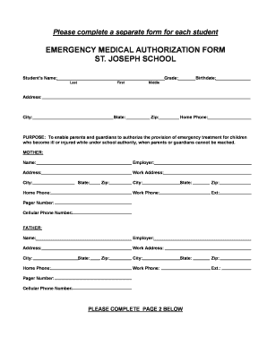 Emergency Medical Authorization Form