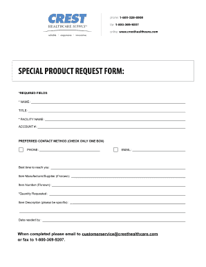 SPECIAL PRODUCT REQUEST FORM - Crest Supply