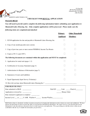 Rental Application Checklist and Form