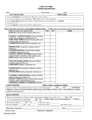 Medical Questionnaire for Eye Care