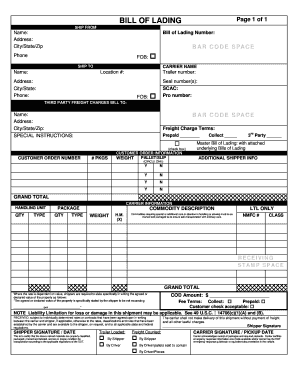 Bill of Lading Form