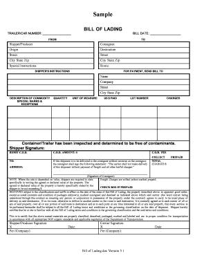 Bill of Lading Form
