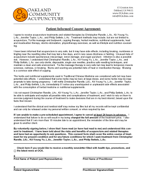 Patient Informed Consent Agreement for Acupuncture