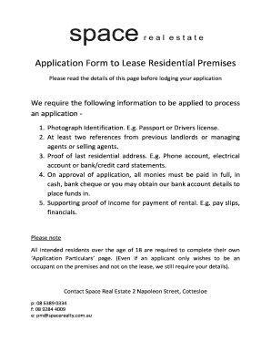 Residential Lease Application Form